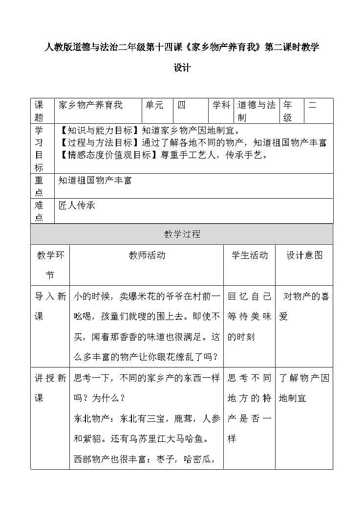 道法部编版五四学制14.家乡物产养育我 课件+教案01