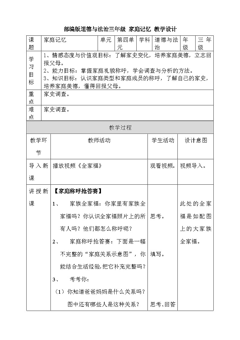 道法部编版五四学制12.家庭记忆 课件+教案01