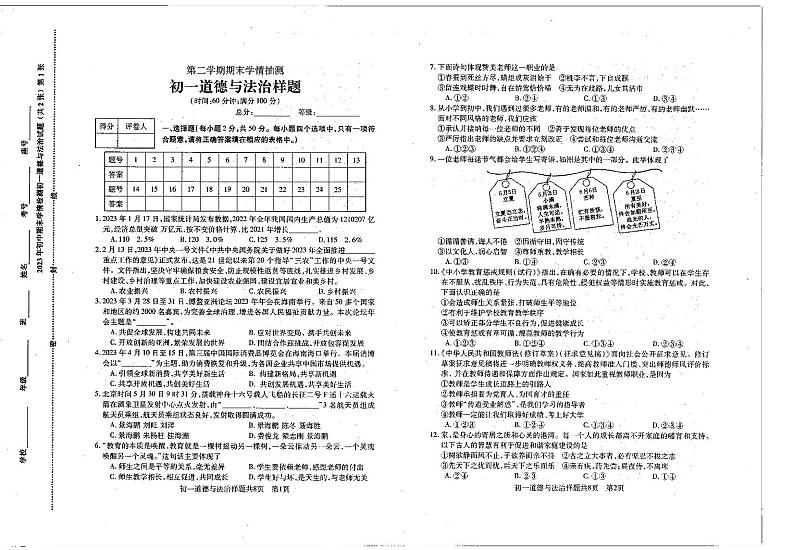山东省泰安市泰山区（五四学制）+2022-2023学年六年级下学期期末考试道德与法治试题01