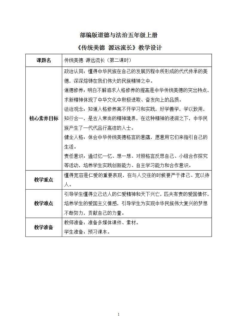[核心素养目标]部编版5上道德与法治第十课《传统美德 源远流长》第二课时   课件+教案01