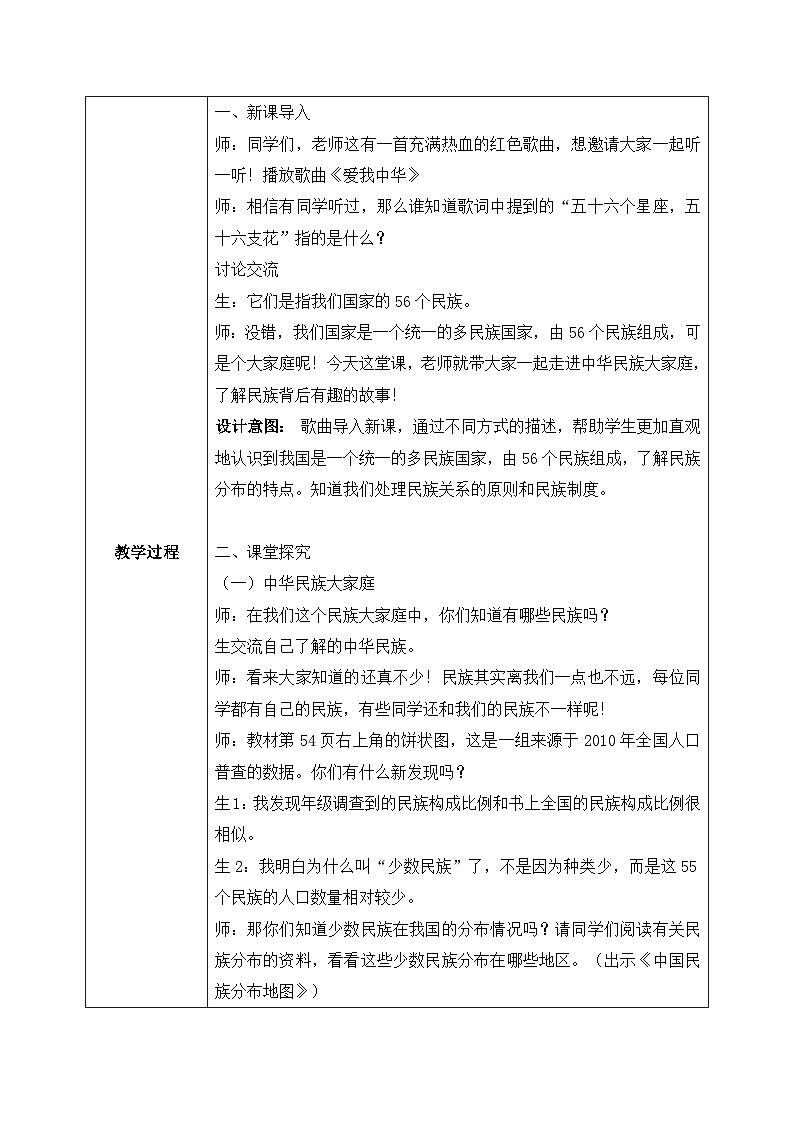 [核心素养目标]部编版5上道德与法治第七课《中华民族一家亲》第一课时  教案02