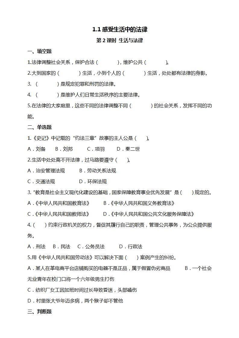 道德与法治部编版六年级上1.1《感受生活中的法律 第2课时 生活与法律》课件+教案+练习+素材01