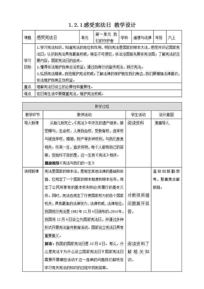 道德与法治部编版六年级上1.2《宪法是根本法 第1课时 感受宪法日》课件+教案+练习+素材01
