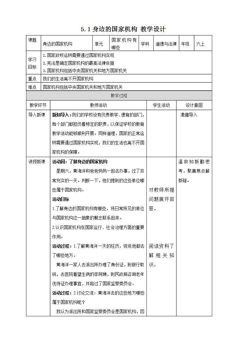 道德与法治部编版六年级上3.5《国家机构有哪些 第1课时 身边的国家机构》课件+教案+练习01
