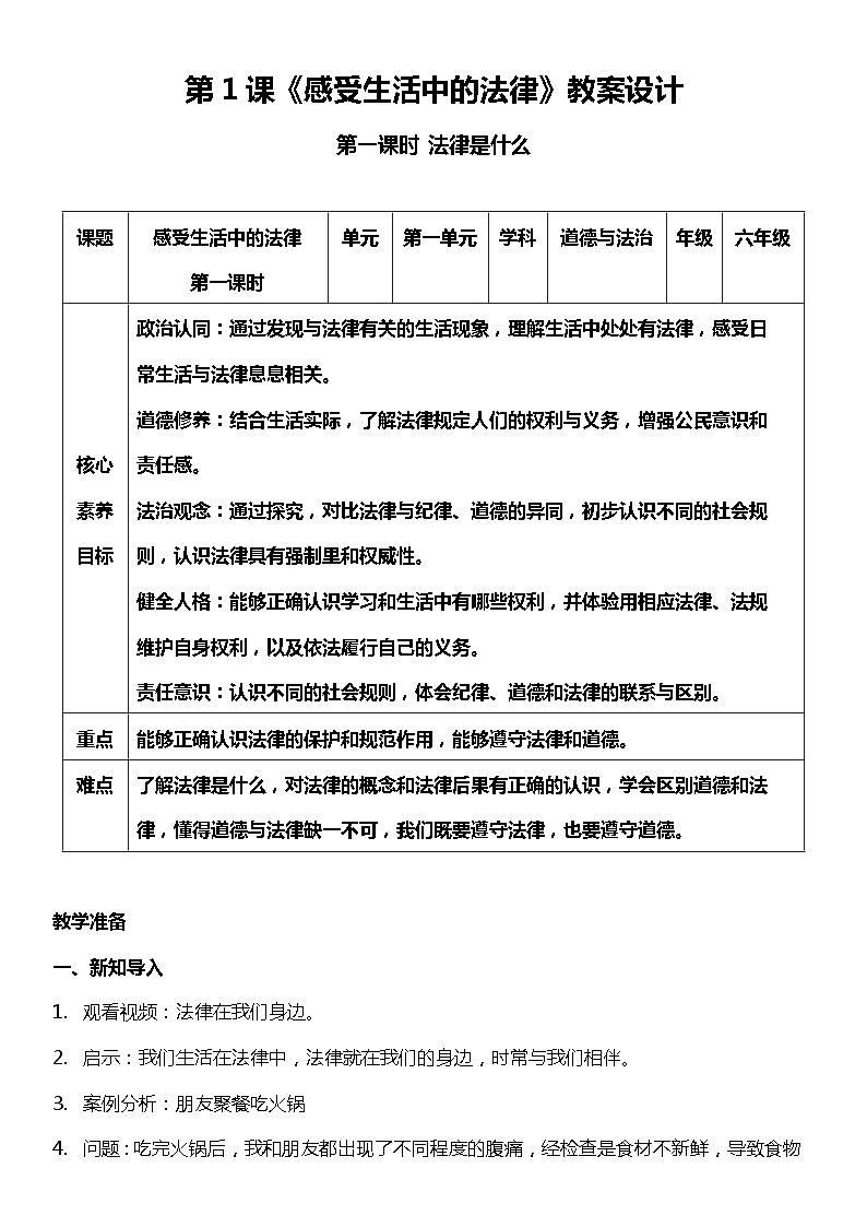 【部编版】六上道法  1.1 感受生活中的法律 第一课时（课件+教案+素材）01