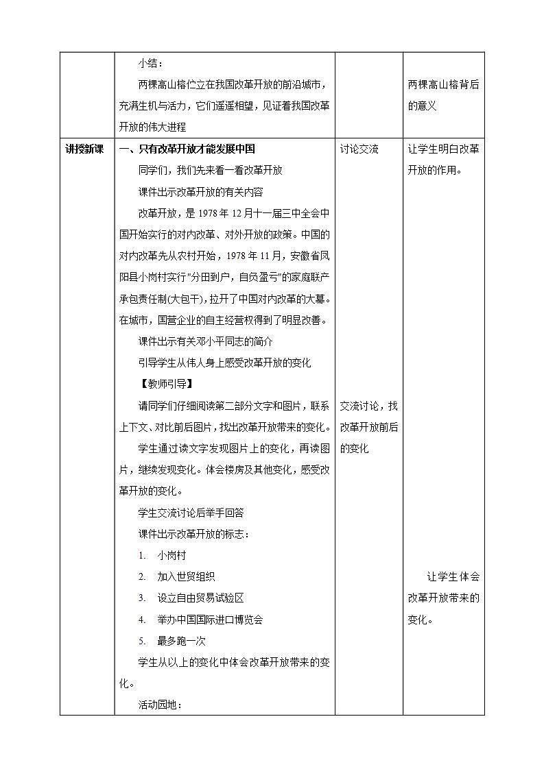 第4讲《唯改革才有出路》教学设计-近平新时代中国特色社会主义思想学生读本政治小学高年级第2页