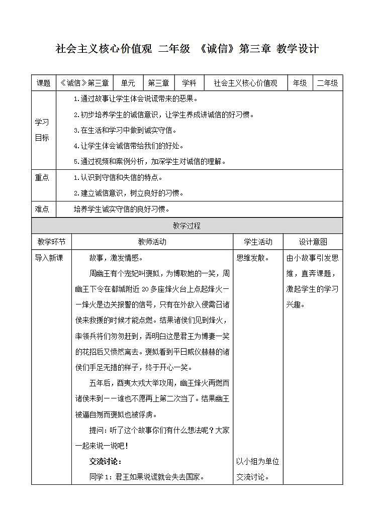 社会主义核心价值观 二年级 诚信 第三章（课件+教案+素材）01
