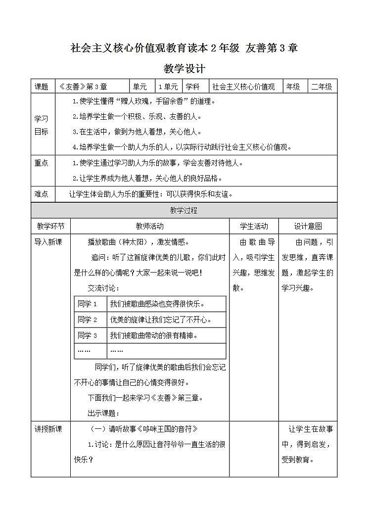 友善 第3章 教案-社会主义核心价值观 二年级01