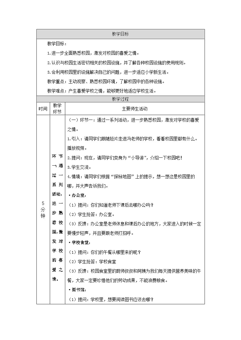 一年级【道德与法治(统编版)】我们的校园-1教学设计第1页