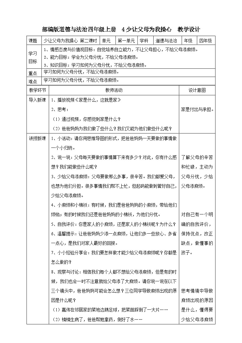 4少让父母为我操心  第二课时（课件+教案+素材）01