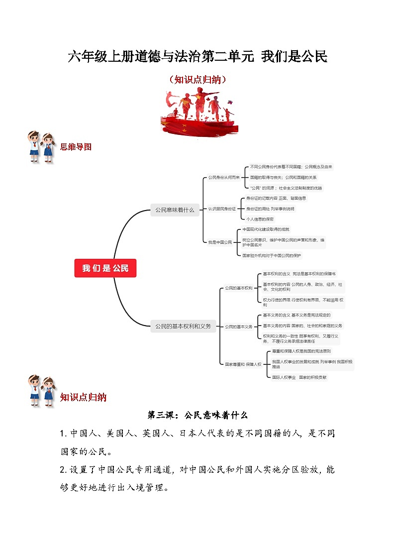 【重难点讲义】部编版道德与法治六年级上册：第二单元 我们是公民 知识点归纳讲义01