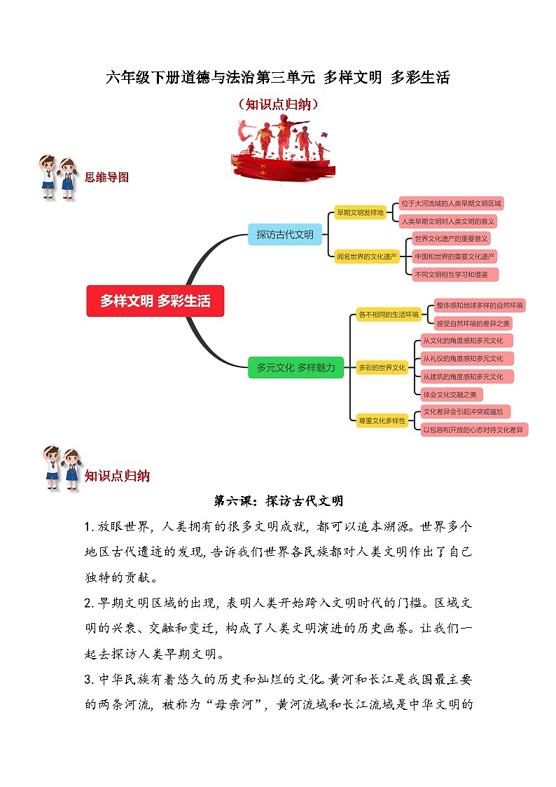【重难点讲义】部编版道德与法治六年级下册-第三单元：多样文明，多彩生活 知识点归纳（复习讲义）01