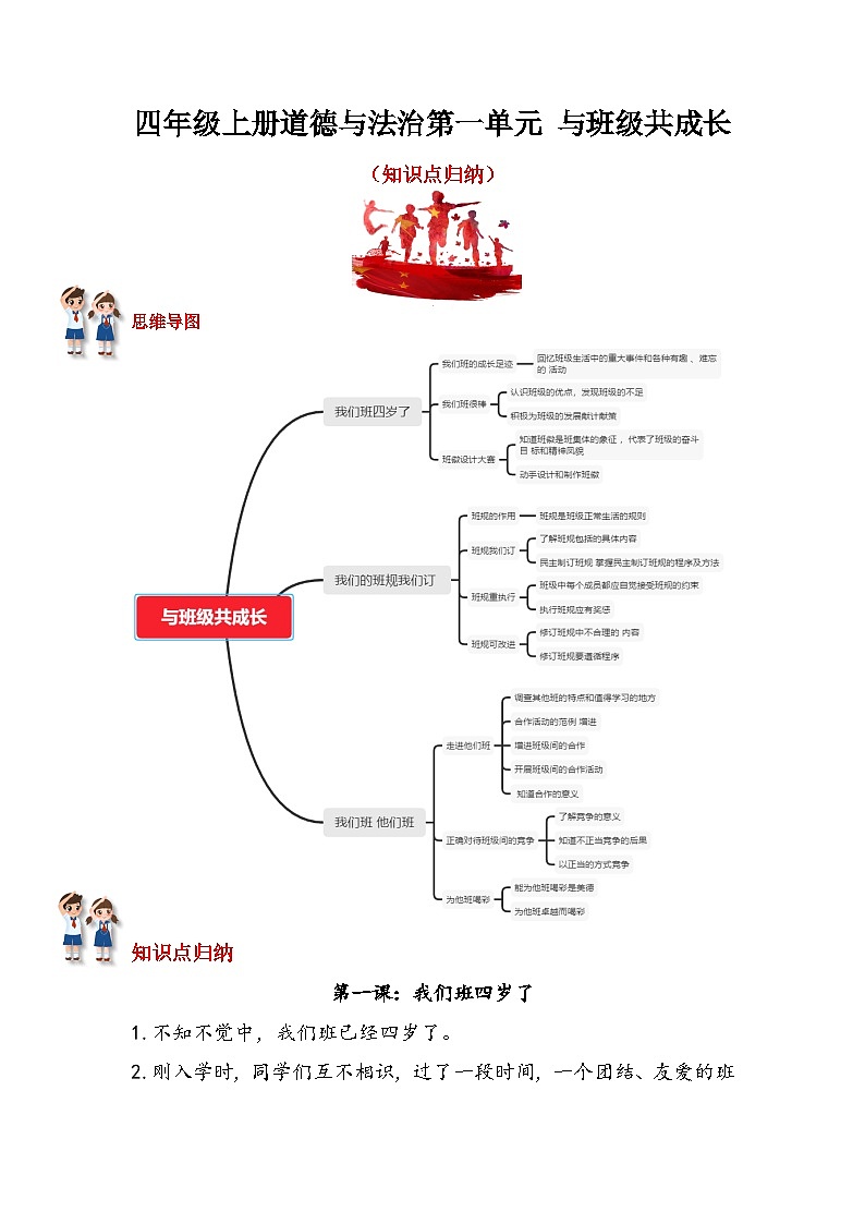 【重难点讲义】部编版道德与法治四年级上册-第一单元：与班级共成长 知识点归纳01