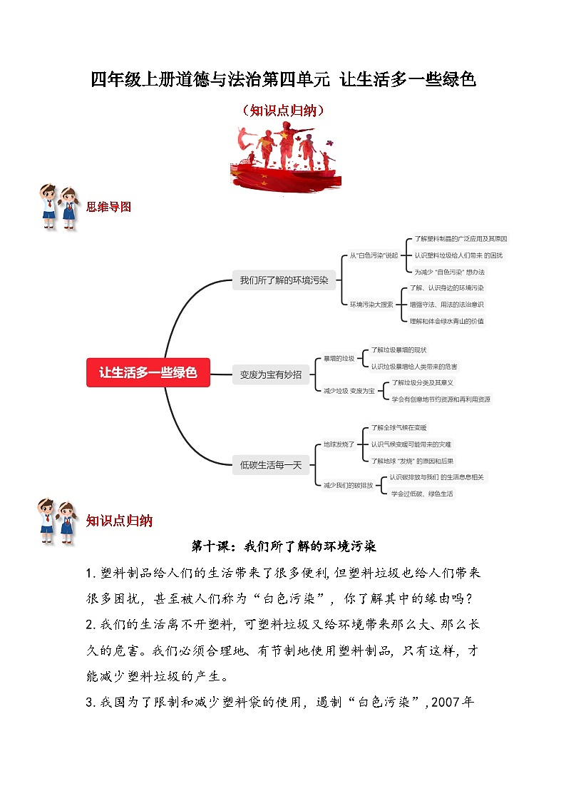 【重难点讲义】部编版道德与法治四年级上册-第四单元：让生活多一些绿色 知识点归纳01