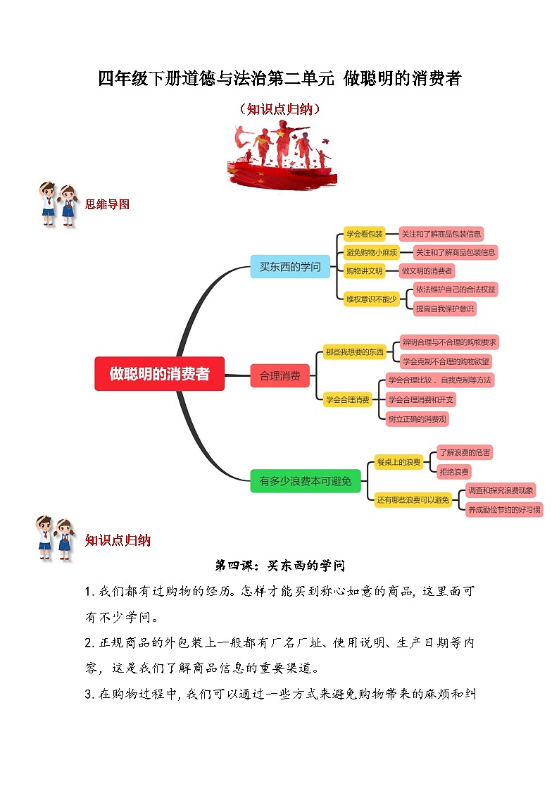 【重难点讲义】部编版道德与法治四年级下册-第二单元：做聪明的消费者 知识点归纳（复习讲义）01