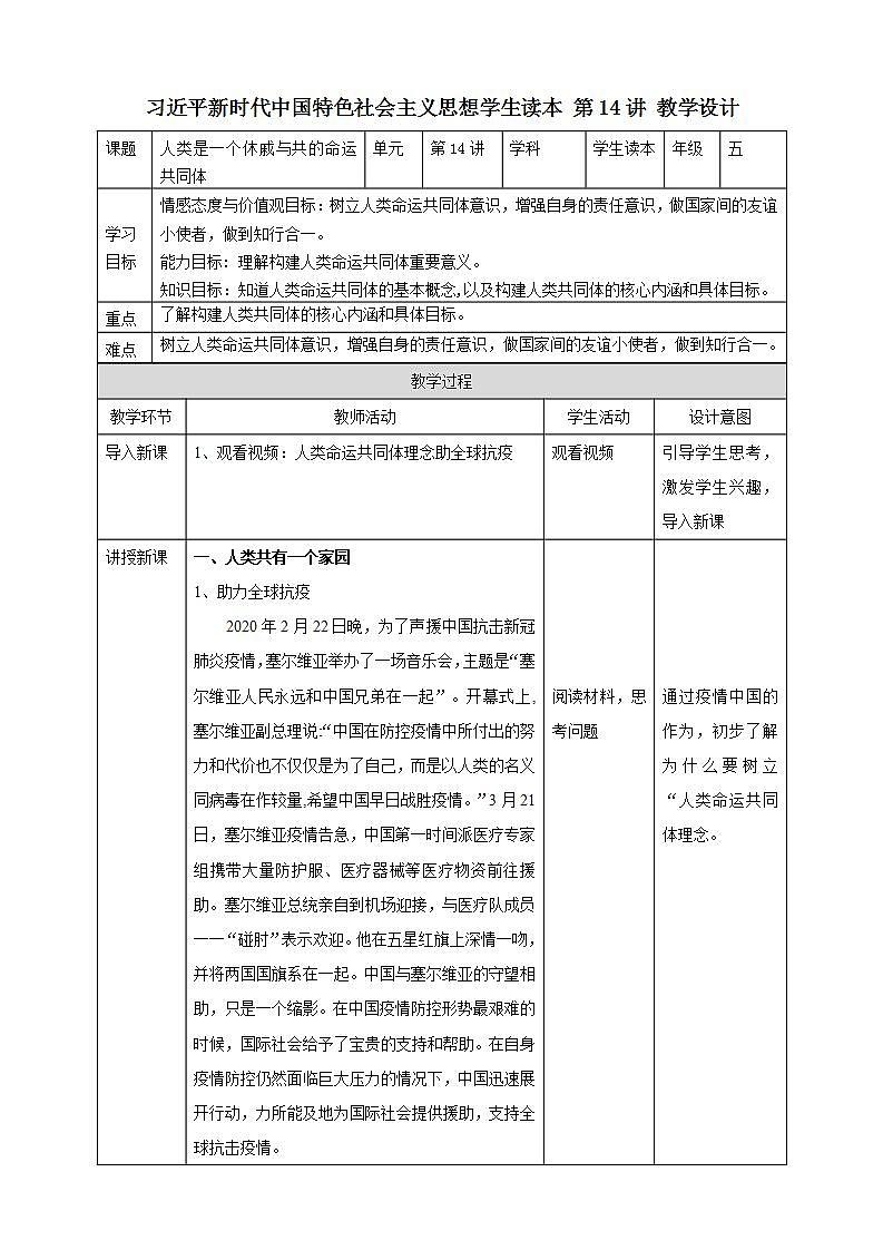 第14讲《人类是一个休戚与共的命运共同体》课件+教案+素材01