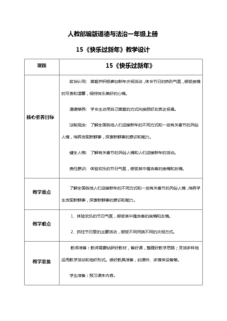 【核心素养目标】道法一上15《快乐过新年》课件+教案01