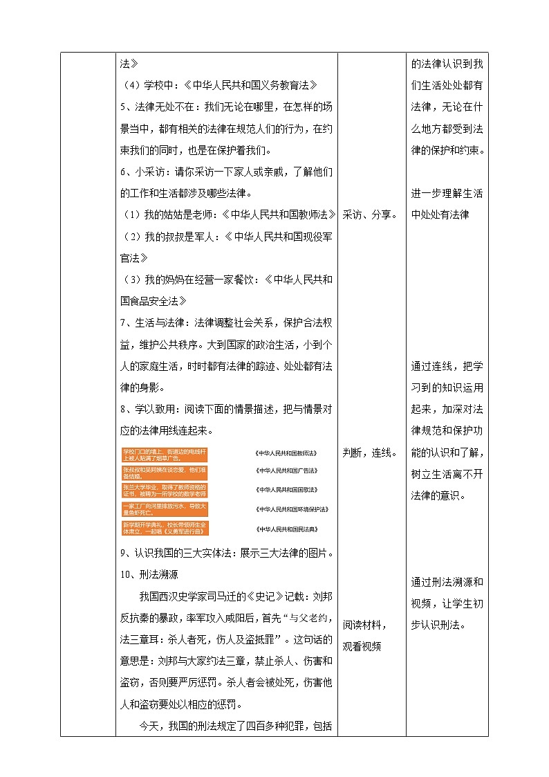 部编版道德与法治六年级上册 第1课 《感受生活中的法律》 第二课时 （教案）第2页