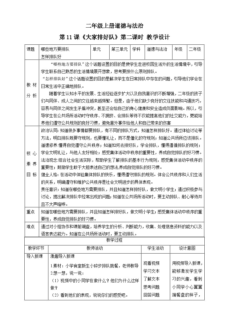 【核心素养目标】二年级上册道德与法治第11课《大家排队好》ppt教学课件（第二课时）+素材+教案教学设计01