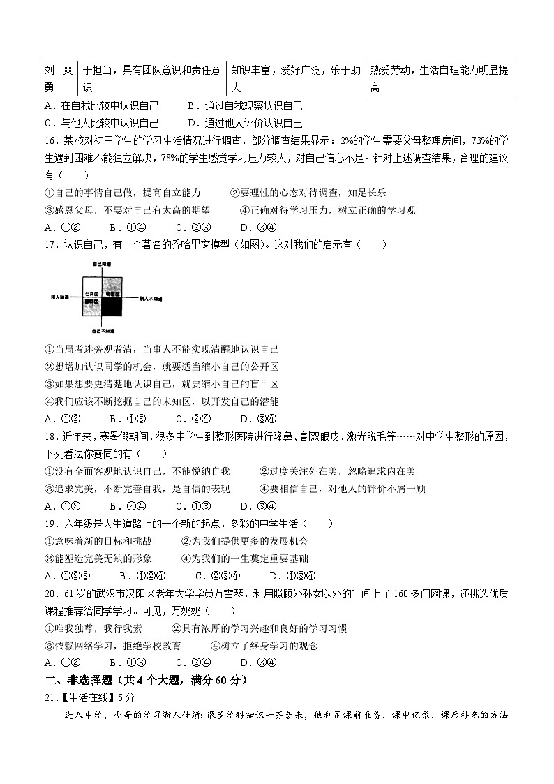 山东省烟台市栖霞市（五四制）2023-2024学年六年级上学期期中道德与法治试题03