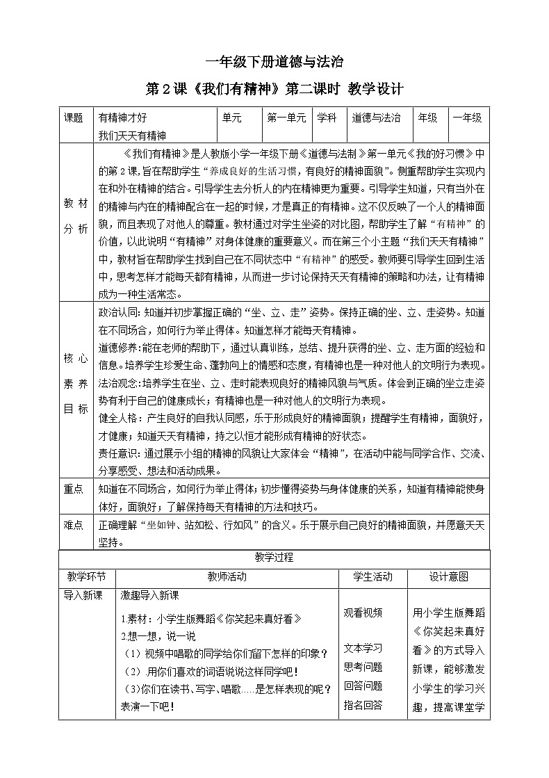 【核心素养目标】一年级下册道德与法治第2课《我们有精神》PPT教学课件（第二课时）+素材+教案教学设计01