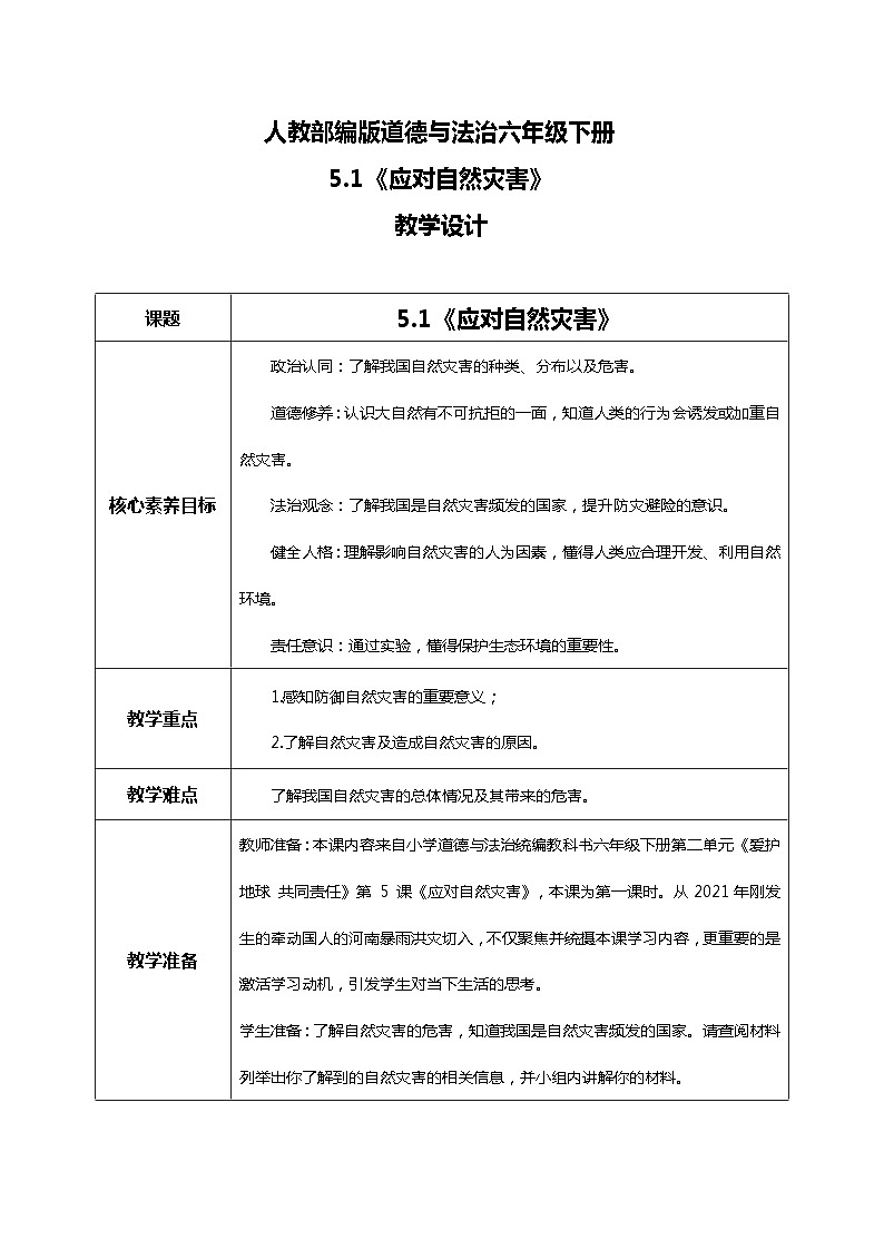 核心素养目标5.1-应对自然灾害第一课时——我国自然灾害知多少 课件PPT+教案+练习01