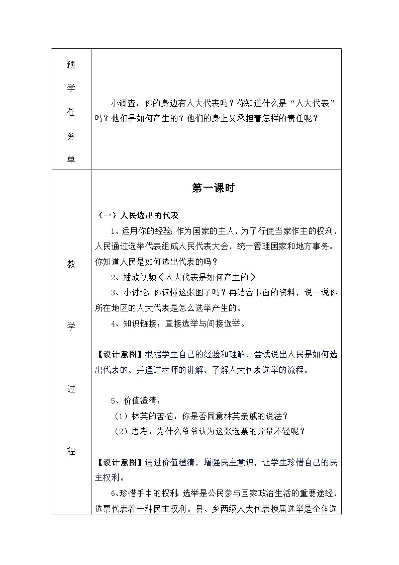 6 人大代表为人民（教学设计）统编版道德与法治六年级上册第3页