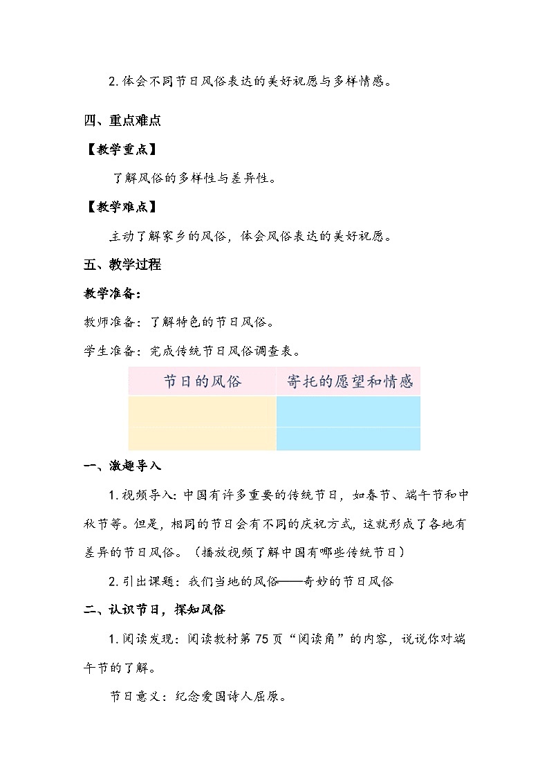 部编版道德与法治四下《我们当地的风俗》第二课时教案02