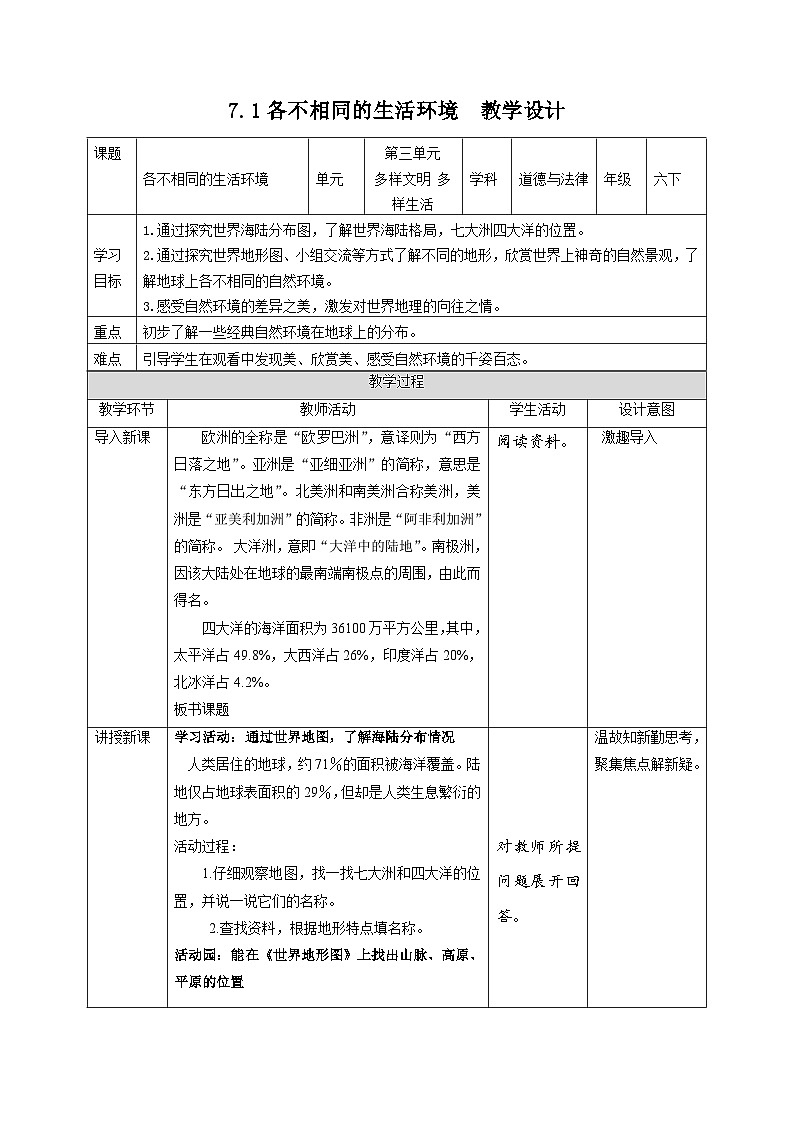 部编版六年级下册道德与法治7多元文化 多样魅力(第1课时) 教案第1页