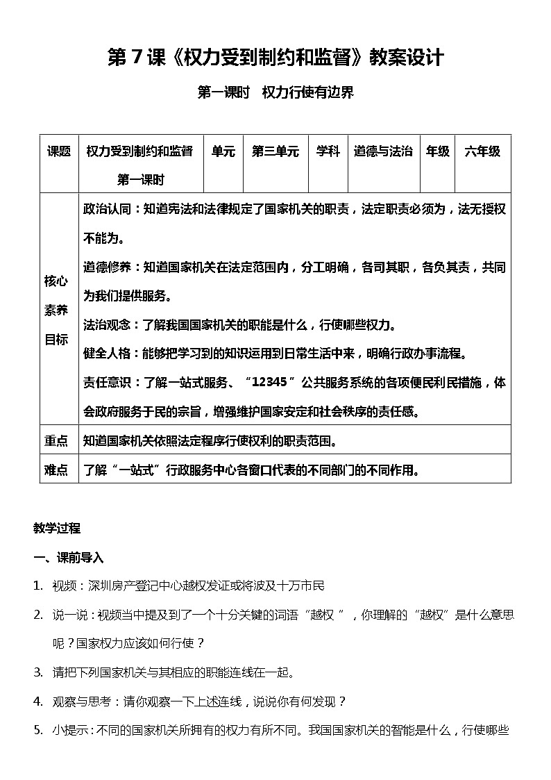 【部编版】六上道法  7.1 权力受到制约和监督 第一课时（课件+教案+素材）01