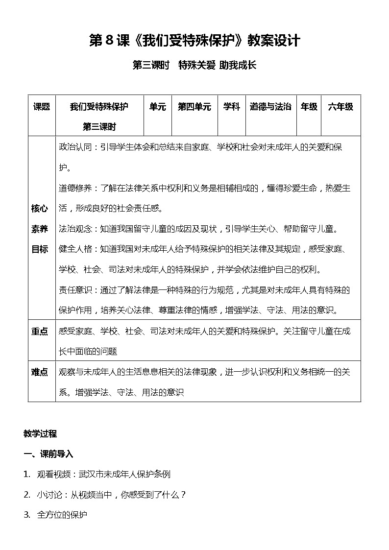 【部编版】六上道法  8.3 我们受特殊保护 第三课时（课件+教案+素材）01