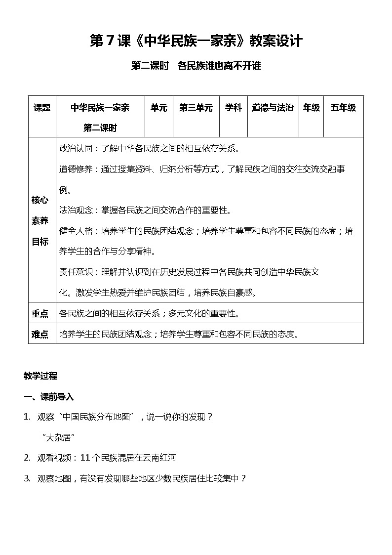 【核心素养目标】五上道法  7.2 中华民族一家亲 第二课时 （课件+教案+素材）01