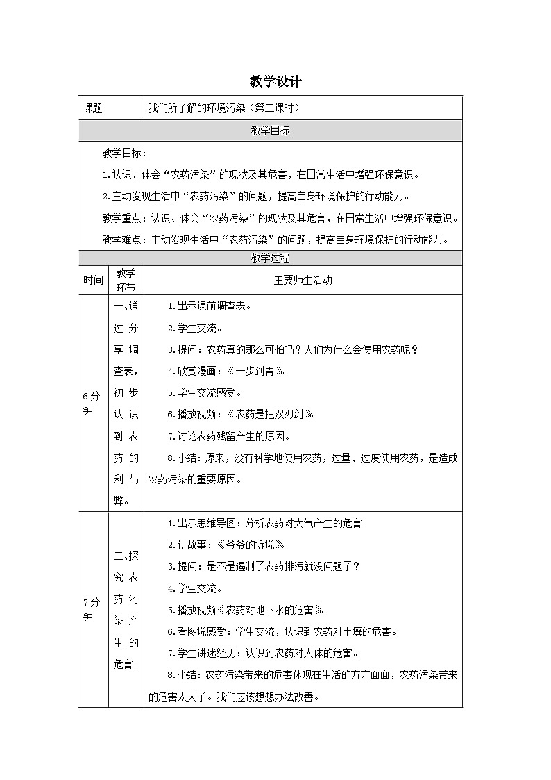 部编版道德与法治四上10《我们所了解的环境污染》第二课时（教案）第1页