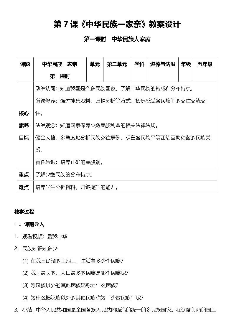 【核心素养】7.1 中华民族一家亲 第一课时 课件+教案+素材01