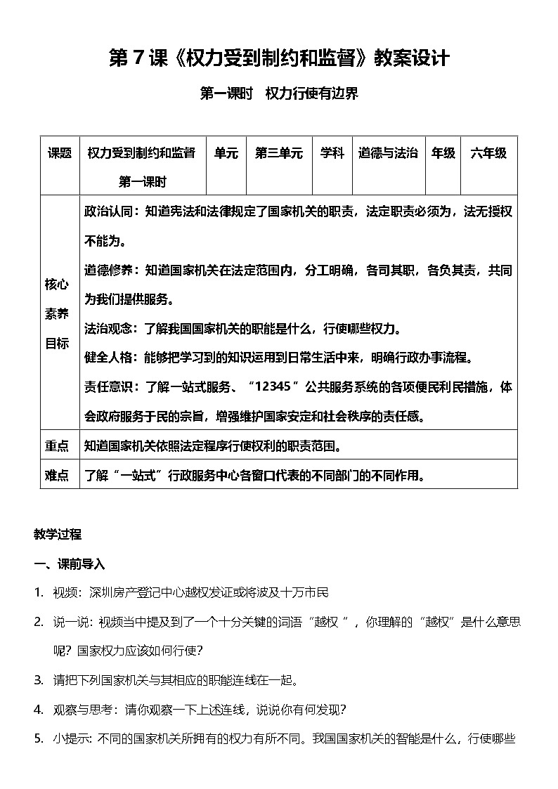 【核心素养】7.1 《权力受到制约和监督 》第一课时 课件+教案+素材01