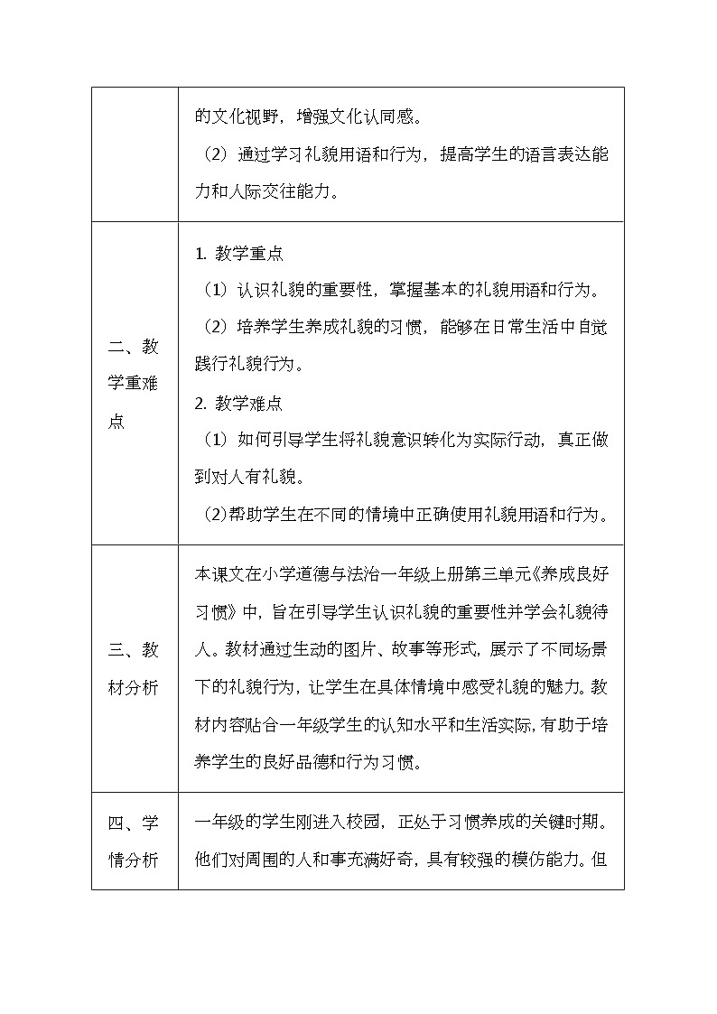 统编版（2024新版）一年级上册道德与法治第11课《对人有礼貌》教学设计02
