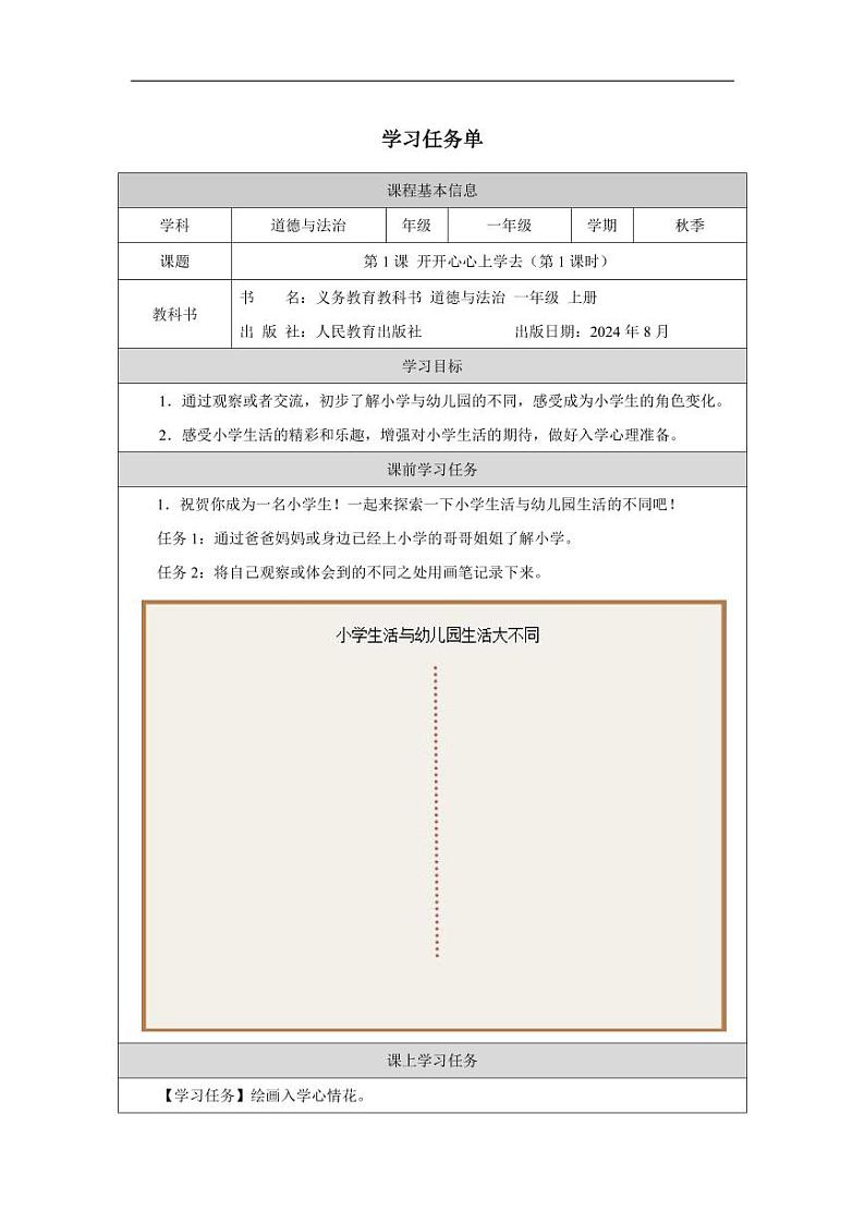 统编版道法（2024）一年级上册--1.1 开开心心上学去 第1课时（课件+教案）01