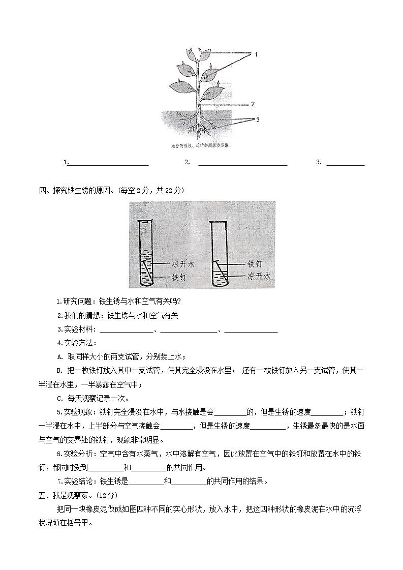 河南省平顶山市湛河区2023-2024学年五年级上学期1月期末道德与法治+科学试题第2页