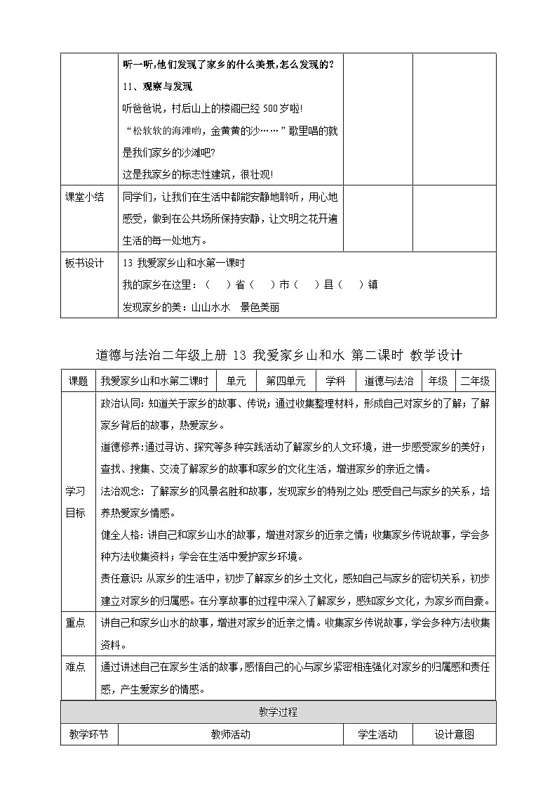 部编版道德与法治二年级上册第13课《我爱家乡山和水》教学设计03