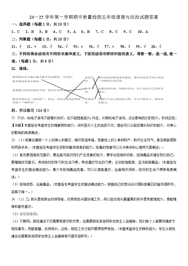 山东省德州市庆云县2024-2025学年五年级上学期期中道德与法治试卷01