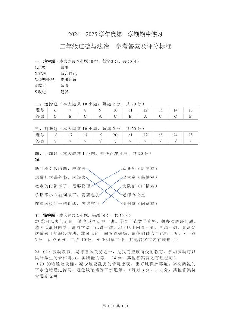 贵州省黔西南布依族苗族自治州兴义市11校小学联考2024-2025学年三年级上学期11月期中道德与法治试题01