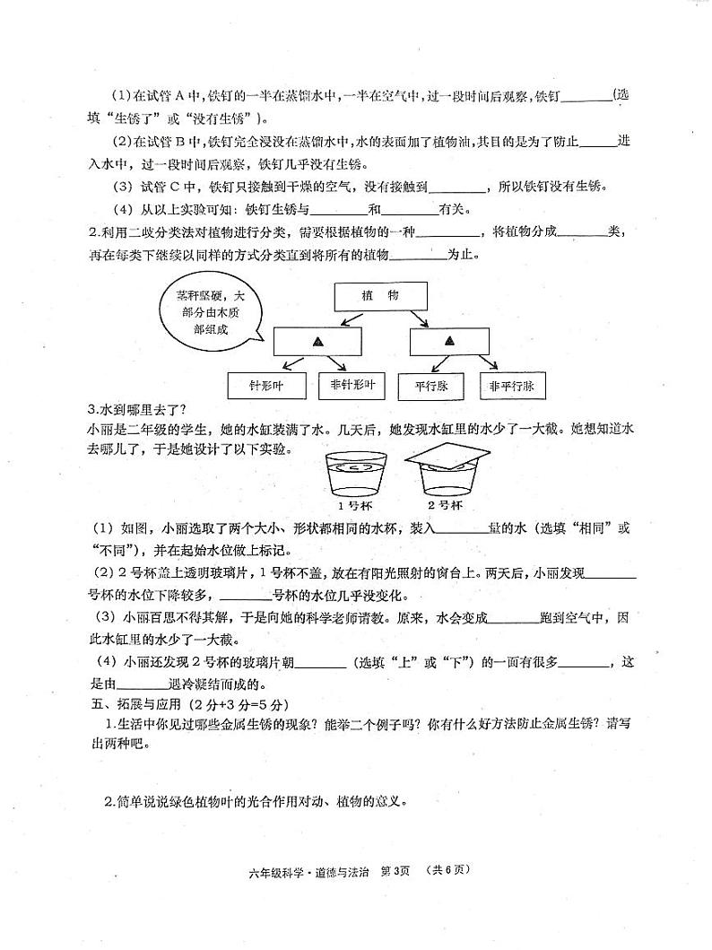 六年级科学道法(1)第3页
