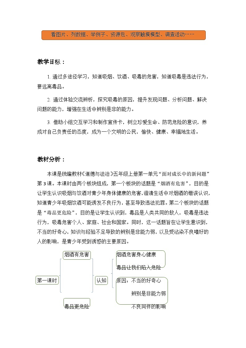 第3课《主动拒绝烟酒与毒品》第1课时（教学设计）-部编版道德与法治五年级上册第2页