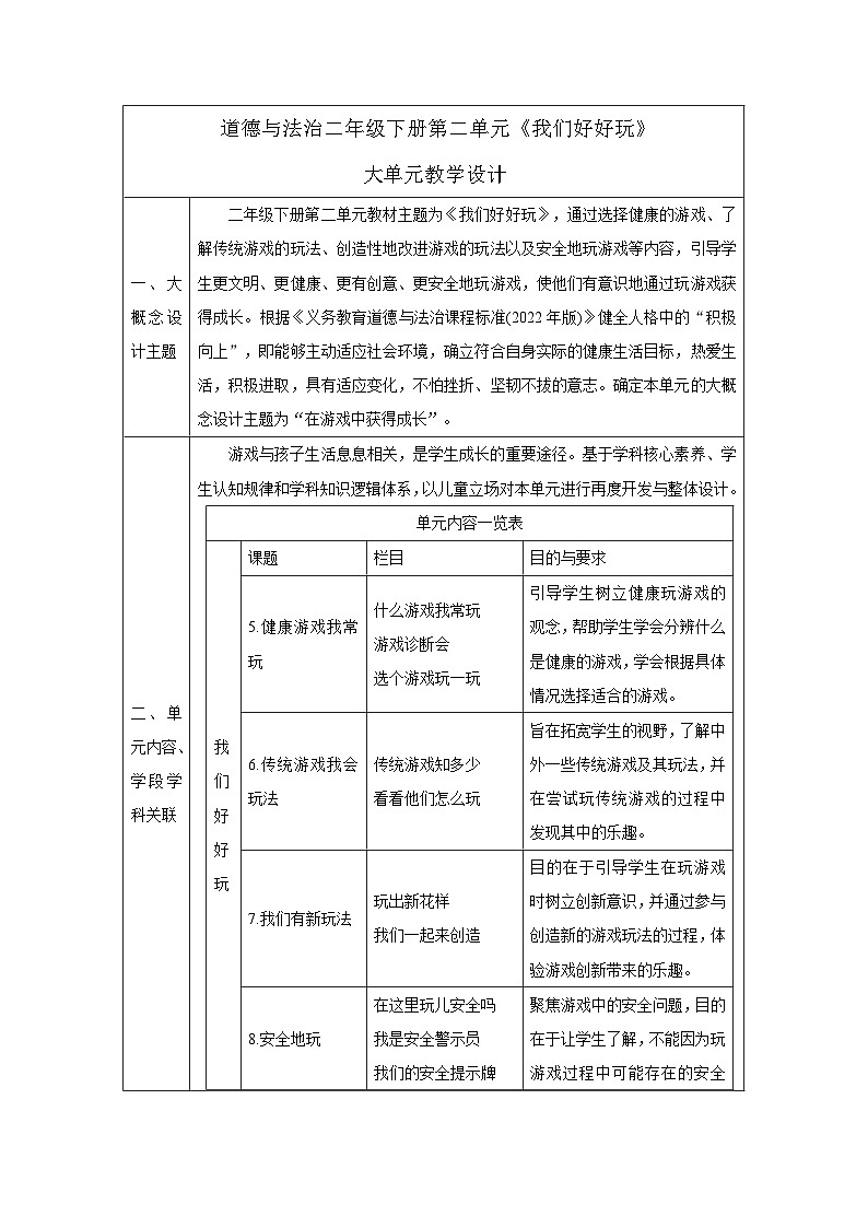 【大单元整体教学】第二单元《我们好好玩》单元整体分析第1页