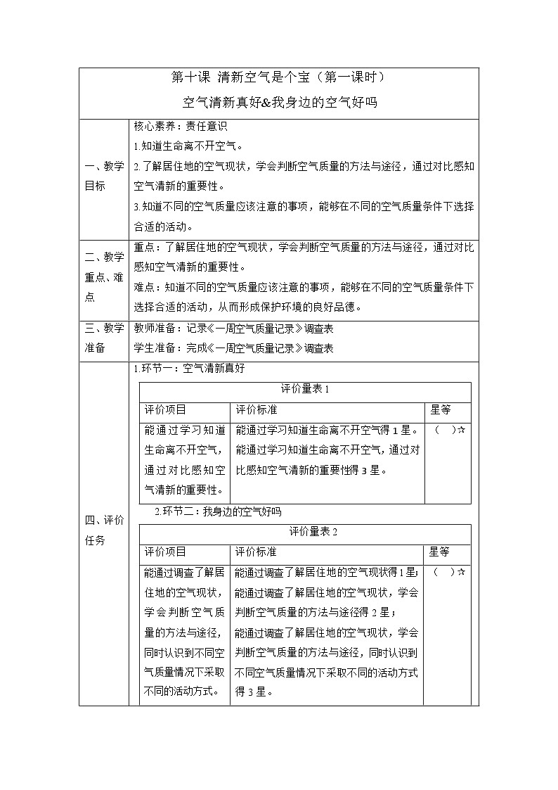 【大单元整体教学】10.清新空气是个宝（第一课时）课时教案第1页