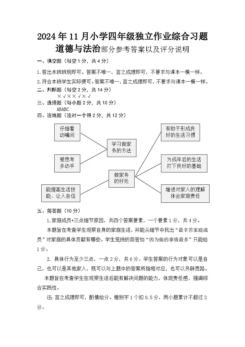 2024秋四年级综合学科参考答案第1页