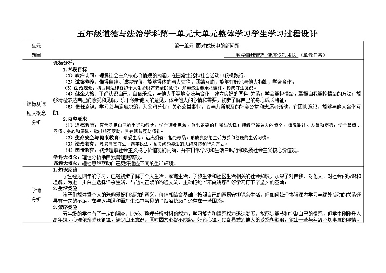 第一单元教学设计   道德与法治五年级上册统编版第1页
