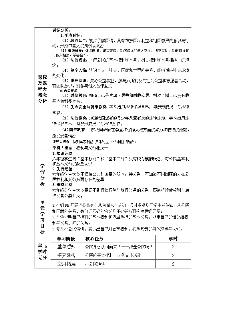 第二单元《我们是公民》教学设计  道德与法治六年级上册统编版第3页