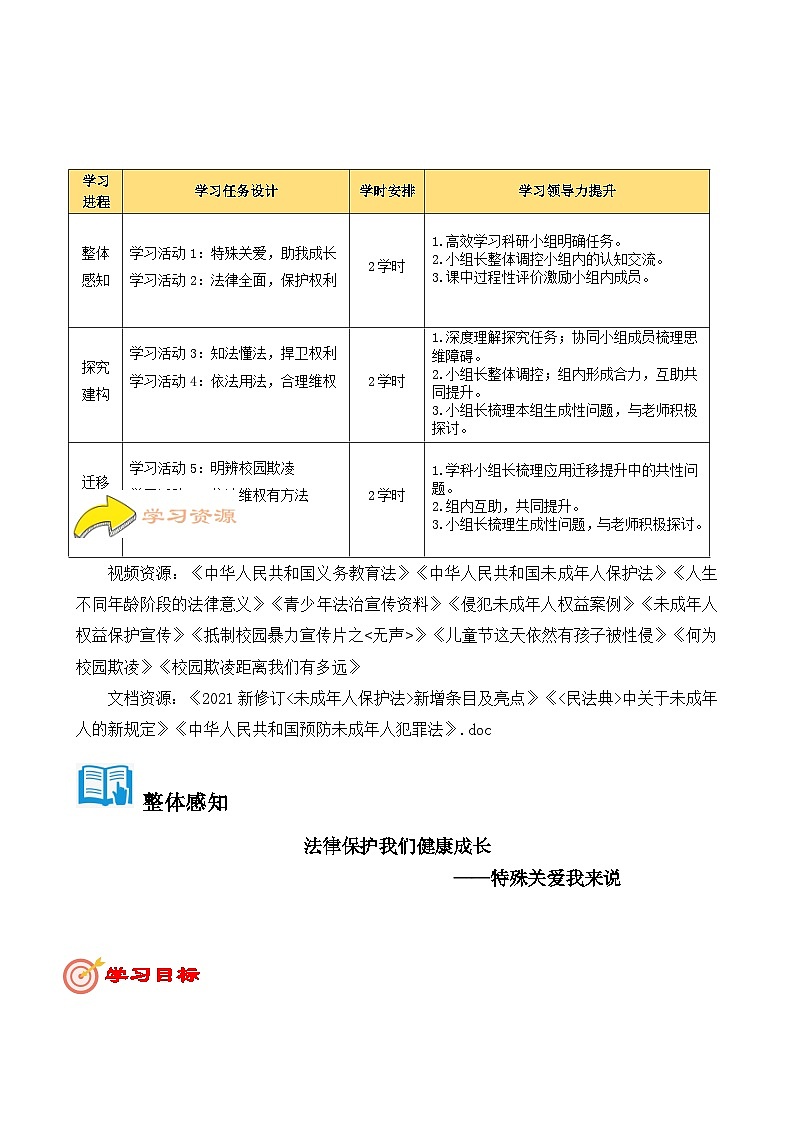 第四单元《法律保护我们健康成长》导学案道德与法治六年级上册统编版 (1)第3页