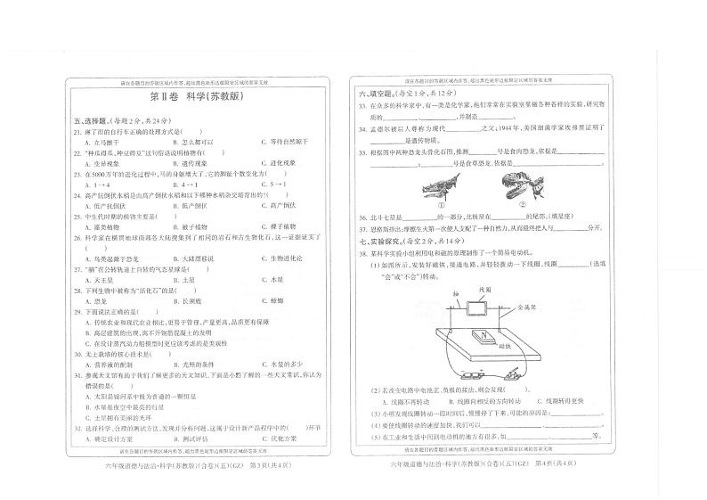 贵州省黔南州龙里县第一小学2024-2025学年六年级上学期期末1月道德与法治 科学试题第2页